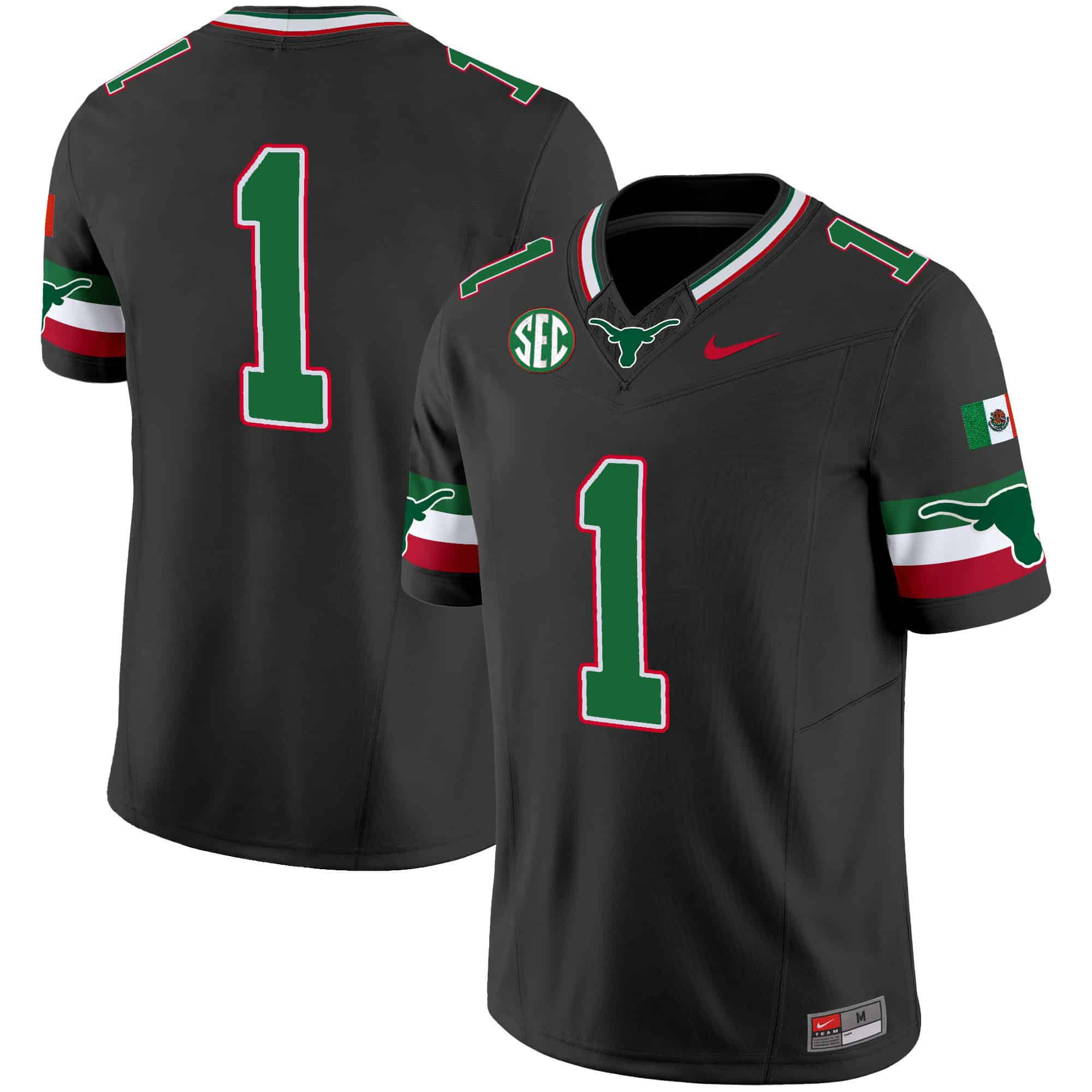Men Texas Longhorns 1 No Name Black 2024 Nike Mexico SEC Patch Vapor NCAA Jersey